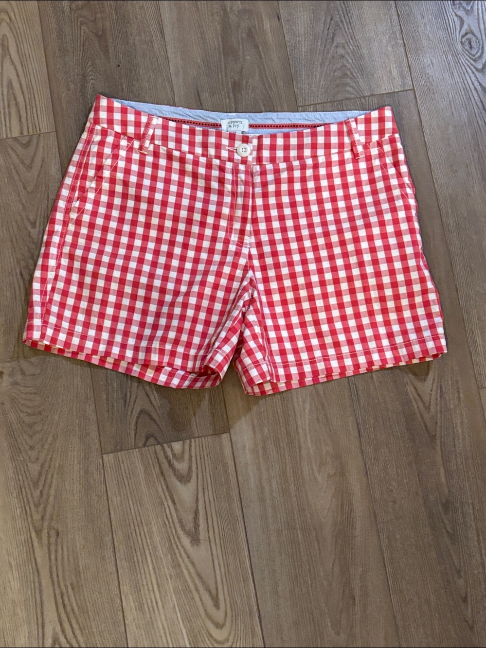 Crown & Ivy Caroline Pink White Gingham Checkered Shorts 12 Casual Preppy Summer